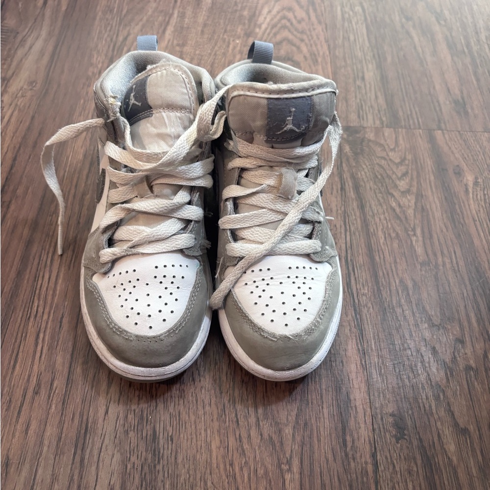 Kids Grey and White High-Top Sneakers